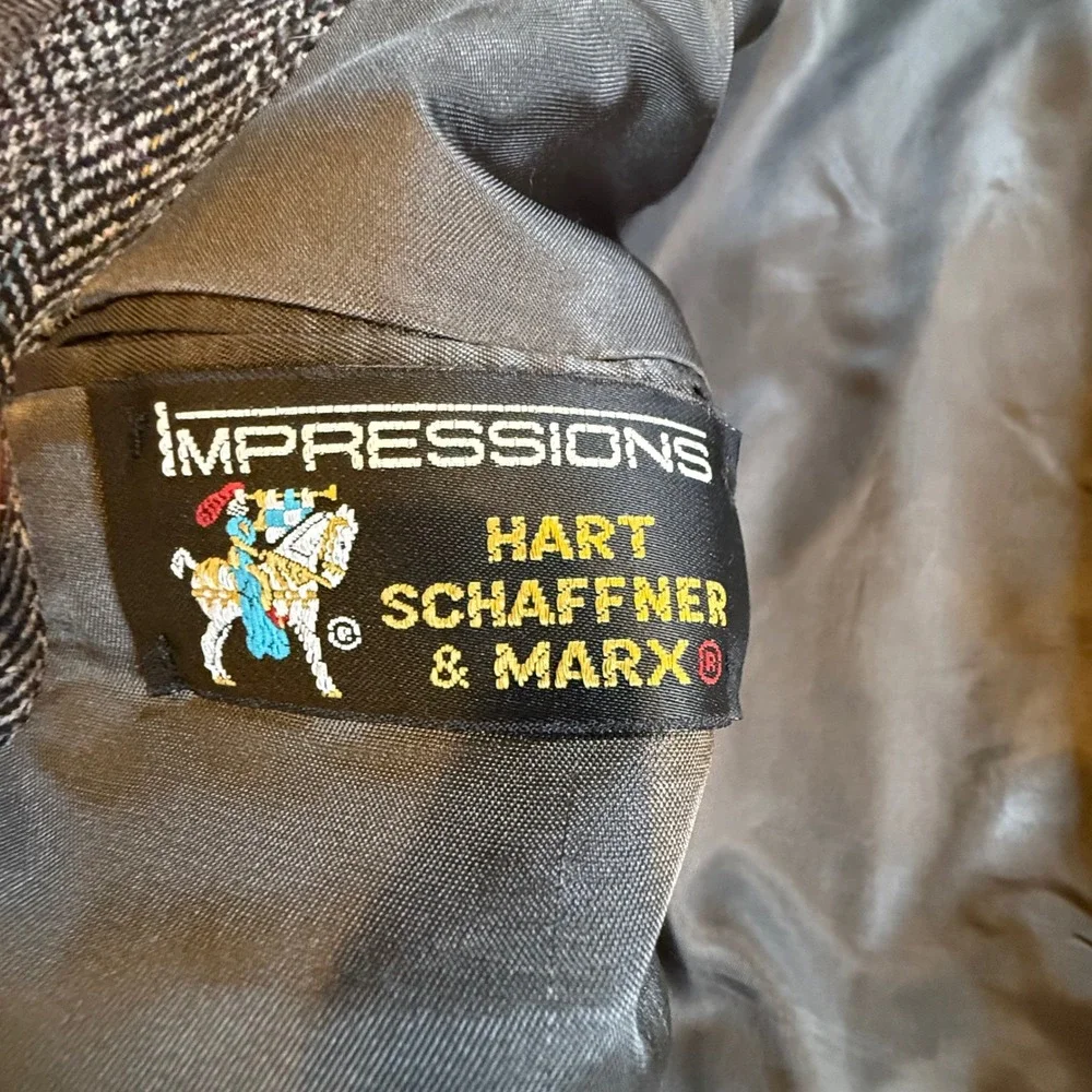 Vintage Hart Schaffner Marx 46R‎ Gray Herringbone Blazer Union Made Sport Coat